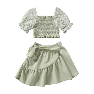 Ensembles de vêtements 0 à 6 ans 2pcs Toddler Girls Summer Summer Summer Short Smockled Tops Tie Côte Jupe