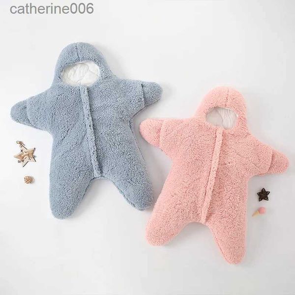 Ensembles de vêtements 0-9 mois vêtements nouveau-né hiver garder au chaud bébé sac de couchage doux polaire infantile sac de nuit mignon étoile de mer bébé vêtements siamois L231202