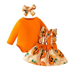 Ensembles de vêtements 018 mois bébé fille vêtements Halloween manches longues orange body citrouille camisole jupes bandeau 3 pièces ensemble nourrissons tenues 230919