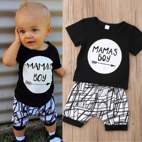 Conjuntos de ropa Conjunto de ropa para bebés de 024 meses, camiseta con estampado de letras negras para niños, pantalones a rayas blancas, mallas, conjunto de ropa para recién nacidos Z0321