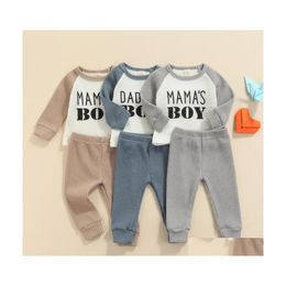 Kledingsets 024m baby babyjongens kleren 2pcs mama boy letter lange mouw pleveld tops elastische 3 kleurenclothing drop levering kids dh0uv