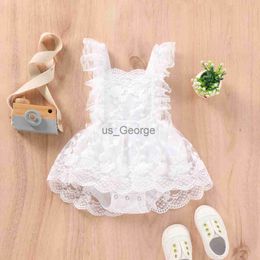 Kleding Sets 024M Zomer Baby Meisjes Romper Effen Bloemen Kant Borduurwerk Rok Gelaagde Verstelbare Bandjes Snap TriangleBottom Jumpsuit J230630