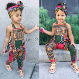 Kleding Sets 03Years Baby Dashiki Afrikaanse Kleding Set Pasgeboren Baby Meisje Mouwloze Afrikaanse Natie Print Backless Romper Jumpsuit Haarband J230630