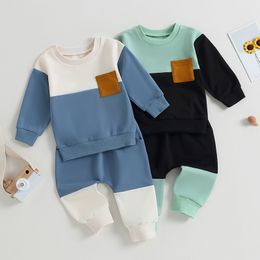 Ensembles de vêtements 0519 Lioraitiin 03 ans bébé garçon 2 pièces automne pantalon ensemble contraste couleur à manches longues col rond sweat pantalons de survêtement vêtements 230923