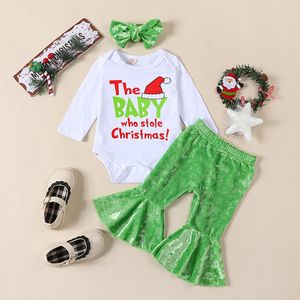 Ensembles de vêtements 0817 Lioraitiin 018M né bébé fille tenue de noël qui a volé barboteuse pantalon évasé bandeau ensemble 230919