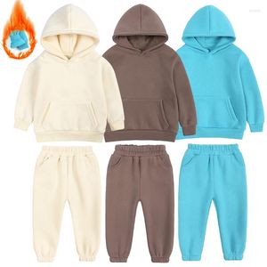 Kledingsets 1-12 jaar oude lente- en herfst kinderkleding Baby Hooded Fleece Sweater Set 2023 jongens Girls Solid Color Loose Sportsw