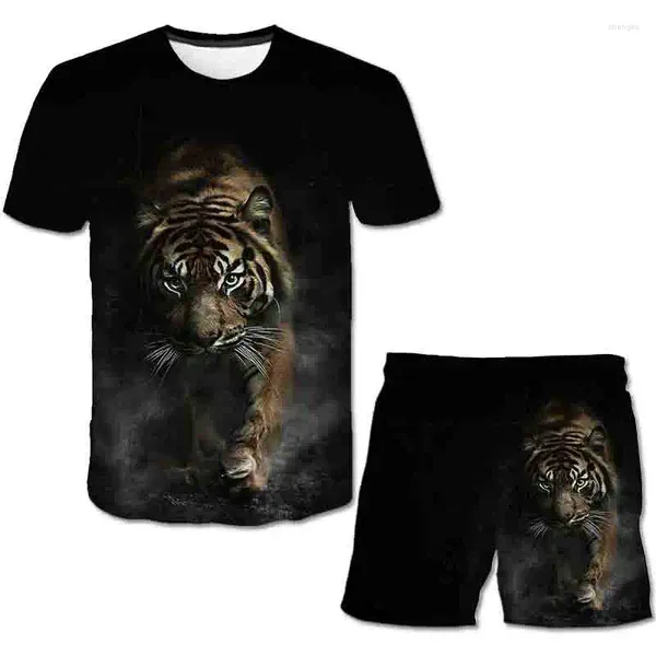 Vêtements Ensembles 1-14 ans Tiger Enfants Vêtements d'été KidS Garçons filles imprimées tops t-shirts courts de pantalons en deux pièces Costumes mignons Tenues