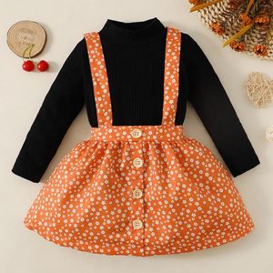 Kledingsets 1 2 3 4 jaar Peuter Meisjeskleding Lente Herfst Geribbelde Lange Mouwen Tops Bloemenprints Bretels Rokken Stuks Outfits