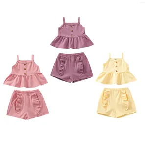 Ensembles de vêtements 1 à 4 ans pour bébés filles vêtements en coton massif sans manches voltige