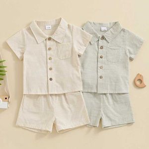 Kledingsets 1-4 jaar peuterjongen zomer kleren set streep afdrukken met korte mouwen button down shirt met elastische taille shorts outfits voor jongens