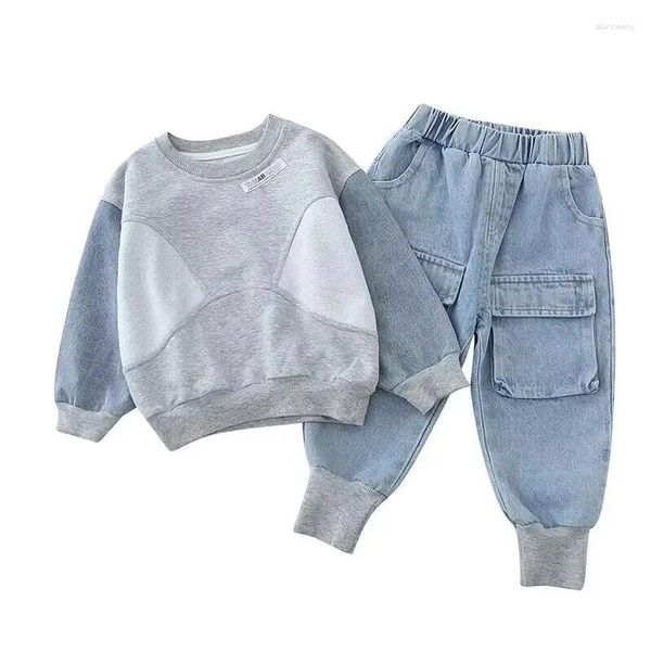 Ensembles de vêtements pour bébés garçons de 1 à 5 ans, mode printemps-automne 2024, costume de style coréen en denim pour enfants, ensemble deux pièces haut et pantalon