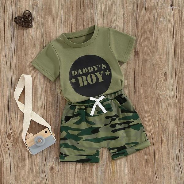 Ensembles de vêtements 1-5T enfants garçon tenues d'été à manches courtes t-shirt hauts imprimés de camouflage ensemble short et haut enfants garçons vêtements