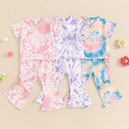 Kledingsets 1-5 jaar kinderen kinderen meisjes zomer tie-dye print korte mouw crew nek t-shirts flare broek huiskleding casual outfits