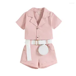 Kledingsets 1-5 jaar Zomermeisjes en kinderen Koreaanse stijl Casual shirt Tops Shorts met taillezakken Pak Kinderkleding