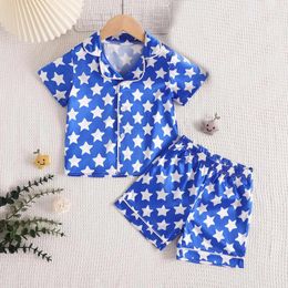 Kledingsets 1-5 jaar peuter kinderen meisjes jongens pyjama kleding sterren print shirts met korte mouwen elastische taille shorts tweedelige loungewear
