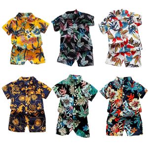 Ensembles de vêtements 1-6 ans bébé garçons vêtements imprimés floraux ensemble été fille à manches courtes chemise pour enfants TopPants 2 pièces enfants vacances plage tenue 230627