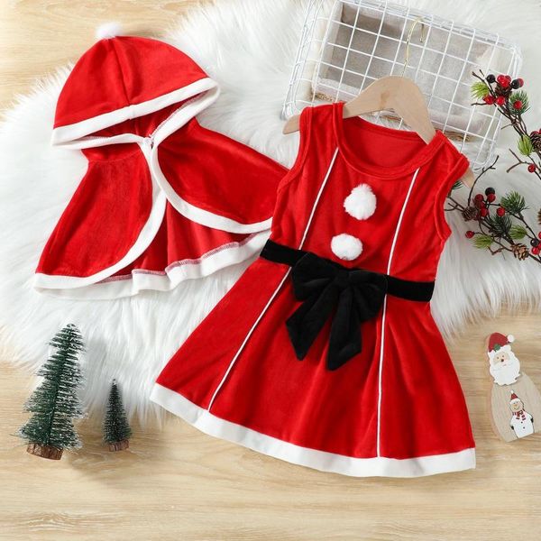 Conjuntos de ropa 1-6Y vestido de Papá Noel de Navidad para niñas capa con capucha roja chaleco sin mangas fiesta año disfraz para niños ropa para niños capa
