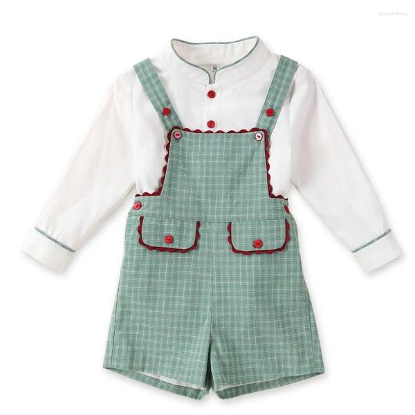 Conjuntos de ropa 1-6Y Hermana Hermano A juego Bebé Niño Algodón español 2PCS Conjunto de ropa Niños Plaid Bloomers Camisas blancas Boutique Traje clásico