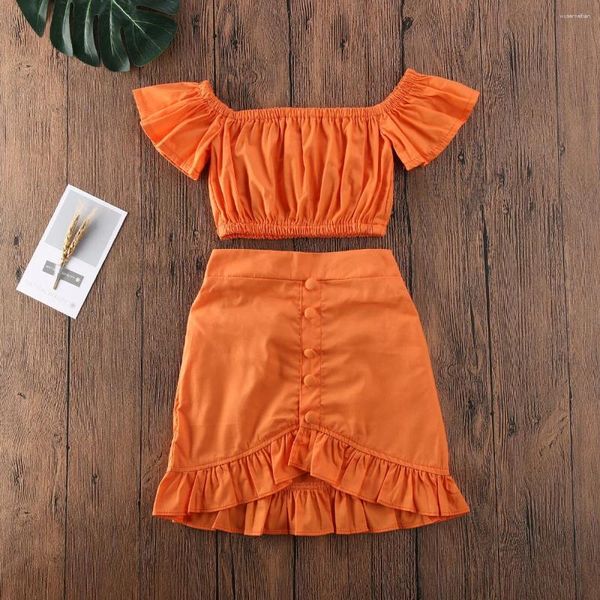 Ensembles de vêtements de 1 à 6 ans pour les vêtements d'été pour la fille pour les enfants Boho Off Board Crop Tops High Waist Ruffle Jirts Kids Set 2pcs