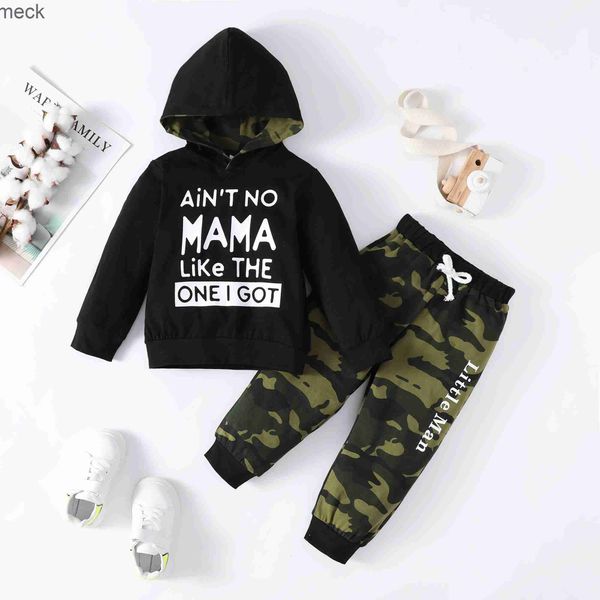 Ensembles de vêtements 1-6 ans enfant garçon ensemble de vêtements noir à manches longues à capuche + pantalon de camouflage enfants bébé mode printemps vêtements costume