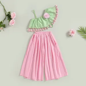 Ensembles de vêtements 1-7 ans mode été enfants bébé fille tenues sans manches à volants débardeurs floraux pantalons à jambes larges tenue 2 pièces