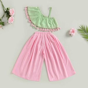 Ensembles de vêtements 1-7 ans mode été enfants bébé fille tenues sans manches à volants débardeurs floraux et pantalons à jambes larges tenue 2 pièces