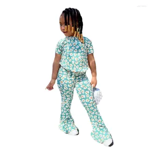 Ensembles de vêtements 1-8 ans Costumes d'été pour enfants pour filles Daisy Green Tops Chemise Pantalon évasé Leggings Tenues Boutique Vêtements pour enfants