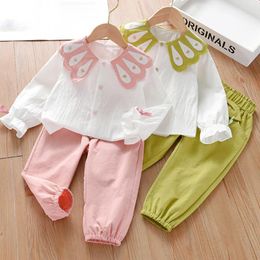 Ensembles de vêtements 1-8 ans filles mignonnes chemises à manches longues pantalons 2 pièces printemps automne infantile enfants col rabattu chemise costume enfants vêtements