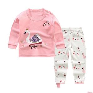 Kledingsets 100% Katoen 6M-4T Baby Meisjes Pyjama Outfit Lange Mouw Meisjes Kinderset Nachtkleding Roze Peuter Herfstkleding 2021 Drop Dh32W