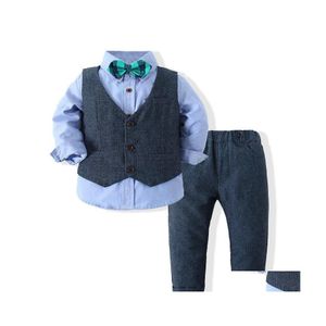 Kledingsets 110Y Spring Herfst Infant Set Kids Baby Boy Suit Gentleman Wedding Formeel Vest Tie Shirt Pant