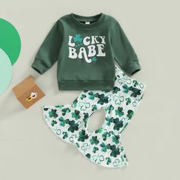 Kledingsets 1116 Lioraitiin 03 jaar Baby Girl St Patricks Dag 2 stks Spring Outfits Letter Letter Pullover Shamrock Flare Pant 230322