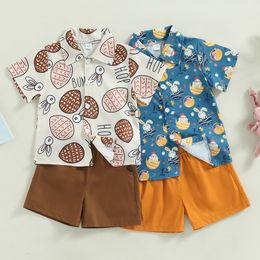 Ensembles de vêtements 1222 Lioraitiin 05 ans bébé enfants garçons pâques Shorts ensemble à manches courtes lapin imprimé chemise boutonnée 230322