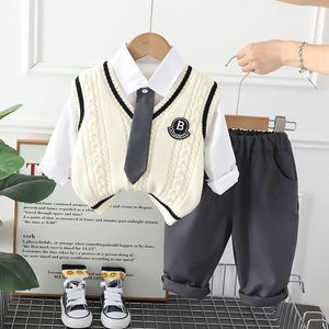 Kledingsets 15T Terug naar schooloutfits voor jongens Meisjes Gebreide trui Vest Witte shirts Broeken of jurken Pakken Babyjongenskledingset 231010