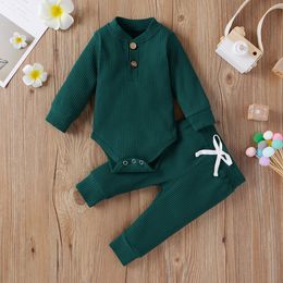 Kledingsets 16 kleuren Baby Outfits Solide sets baby peuter geboren meisjes jongens herfst winter babymeisje jongen lange mouw romper broek 0-24m 230217