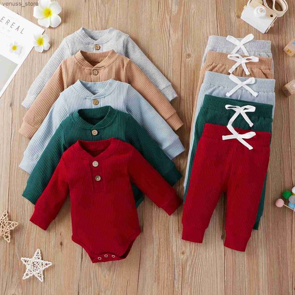 Vêtements Ensemble 16 couleurs Baby Baby Solid Treen Set Newborn Infant Girls Boys Boys Fall Hiver Long Mancheur Long Mancheur + Pantalon Elastic Toddler Tenue 0-24M