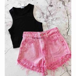 Ensembles de vêtements 16 ans mode enfants filles vêtements d'été tenues couleur unie sans manches débardeurs et décontracté ourlet brut denim short ensemble x0803