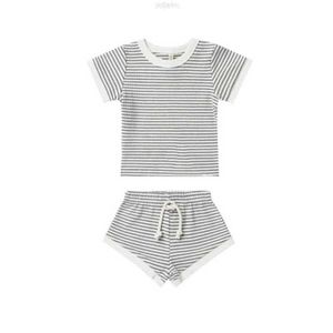 Ensembles de vêtements 1 pièces étiquette personnalisée été nouveau-né bébé garçons filles à manches courtes haut à rayures 100% coton bébé vêtements