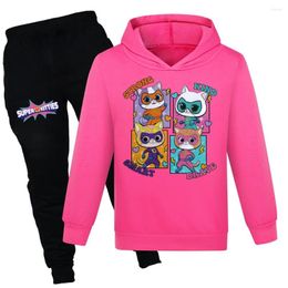 Ensembles de vêtements 2-16 ans jeu Super Kitties Vêtements Kids Cartoon Hoodies Tops Pantalon Loose 2pcs Suit Baby Girls Halloween Tenues garçons