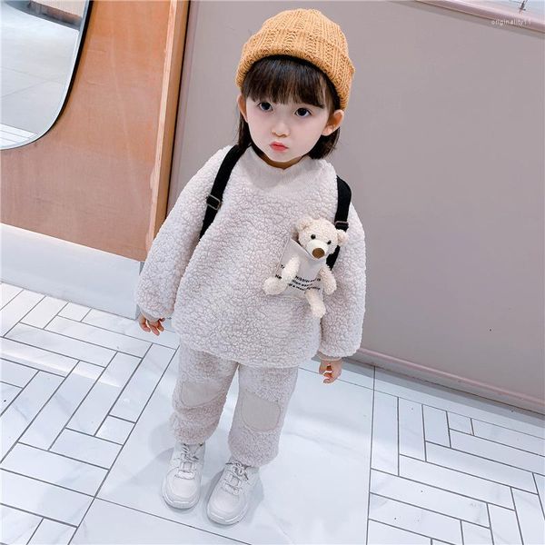 Ensembles de vêtements 2-6 ans hiver filles garçons mignon dessin animé ours costume bébé enfants enfants épais chaud polaire ensemble 2 pièces