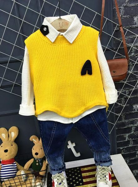 Ensembles de vêtements 2-6 ans garçons costumes automne hiver vêtements tricot gilet + chemise jean 3 pièces enfants ensemble coton enfants tenues 2-6Y