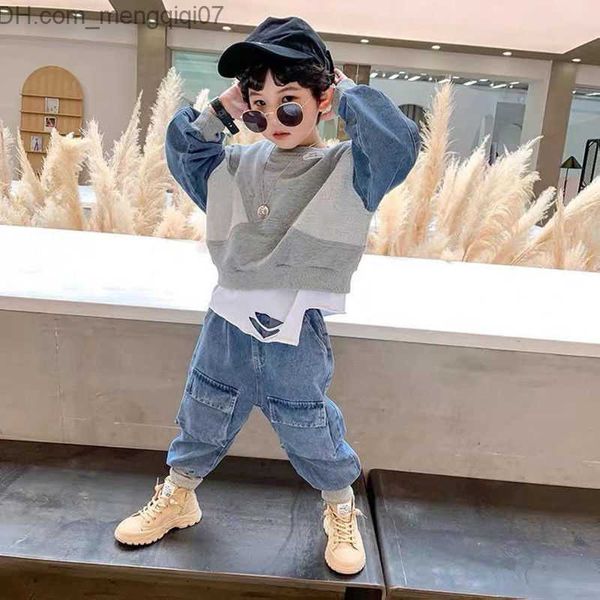 Ensembles de vêtements 2-8 ans Ensemble de vêtements de mode pour bébés garçons Printemps / Été 2023 Denim pour enfants Style coréen Ensemble deux pièces pour enfants + pantalon Z230717