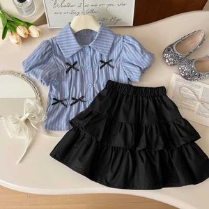 Kledingsets 2-8 jaar Girls Set Zomer Striped shirt met korte mouwen+rok mode Koreaanse kinderen Casual kostuums Kinderkledingpakken Kinderkleding