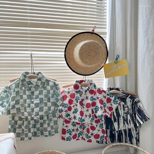 Juegos de ropa 2-9T Biños Biños Patrón floral Patrón de flores Camisa de blusa de niño corto 2 PCS Fiesta de verano Cumpleaños