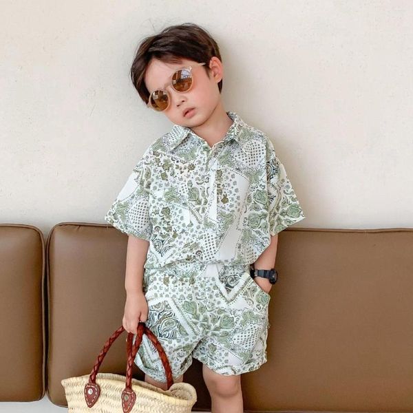 Conjuntos de ropa 2-9T Summer Floral Beach Boy Print Ropa Conjunto Niño Niño Camisa de manga corta Top y Ss Moda Playa Traje de vacaciones