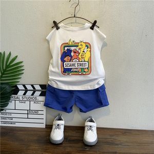 Conjuntos de ropa 2-9Y ropa para niños Outfit Baby Boy Summer Cartoon Sesame Street Print manga camiseta y short 2 PCS Set Girl Clothing Costume 230626