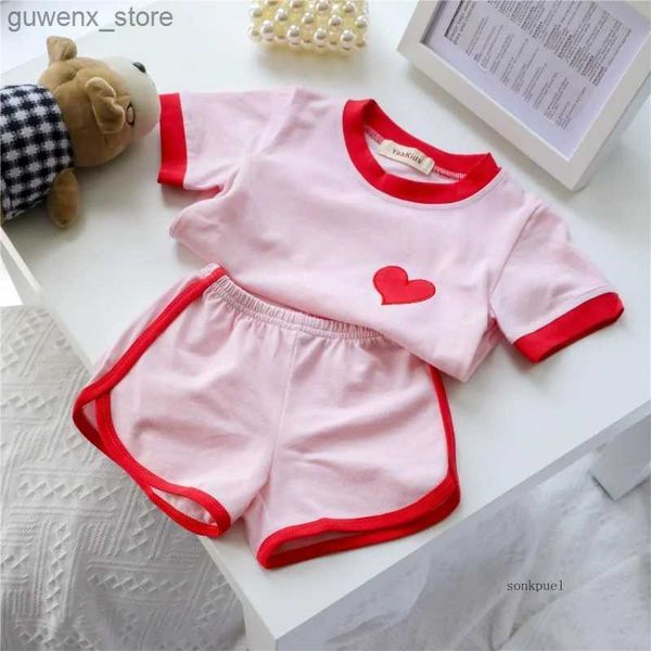 Ensembles de vêtements 2 pcs Girls Clothes Set 2024 Été Enfants Vêtements Pink Short Sleeve T-shirt et short Girl Baby Clothes Casual Casual