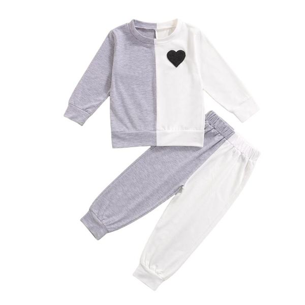 Conjuntos de ropa 2 piezas Conjuntos de bloque de color para bebés, Patrón de amor para niños Sudadera de manga larga con cuello redondo + Pantalones 1-6T