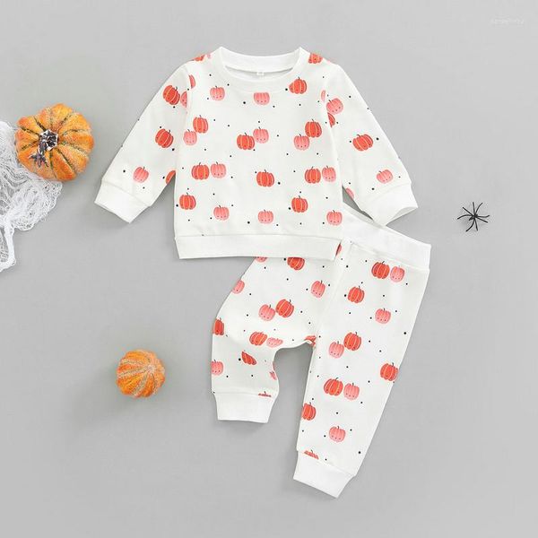 Conjuntos de ropa 2 piezas Infantil Pantalones de Halloween Conjunto Primavera Otoño Bebé Niño Niña Calabaza Estrella Estampado Manga larga Cuello redondo Jersey Pantalones