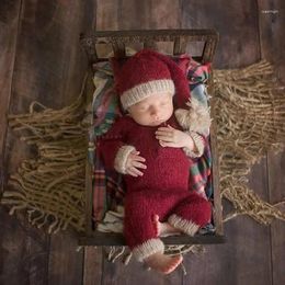 Kledingsets 2 pc's/Set Born Pography Props Baby Boy Girl Romper Hat Set gebreide jumpsuit Long Tail Christmas Turban Beanie Cap