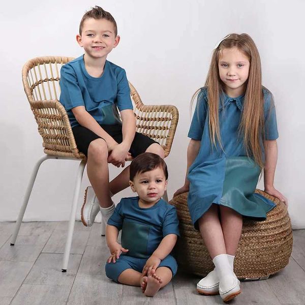 Ensembles de vêtements de vêtements 2 pièces ensembles de vêtements pour bébé à manches à manches bleues à manches bleues en cuir en cuir